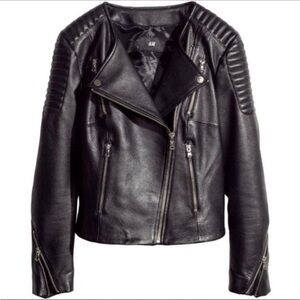 Rare H&M Genuine Leather Moto Biker Jacket in Premium Black